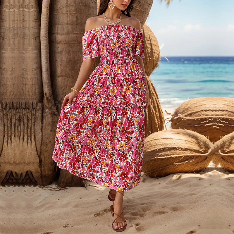 Summer Women Clothing Vacation off-Shoulder Printed Dress Bella Mia
